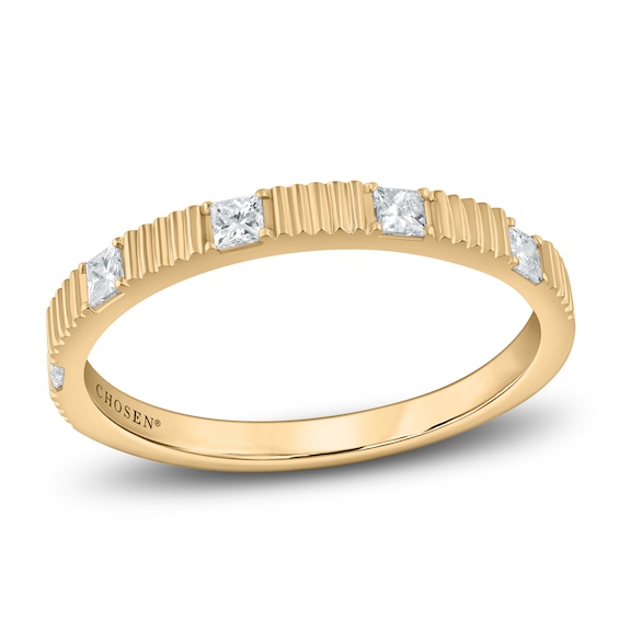 Chosen Certified Princess-Cut Diamond Ribbed Stackable Anniversary Ring 1/5 ct tw 14K Yellow Gold
