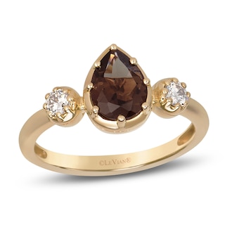 Le Vian Georgian Collection Pear-Shaped Natural Chocolate Quartz Three-Stone Ring 1/5 ct tw Diamonds 14K Honey Gold