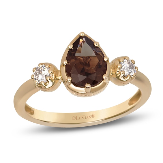 Le Vian Georgian Collection Pear-Shaped Natural Chocolate Quartz Three-Stone Ring 1/5 ct tw Diamonds 14K Honey Gold