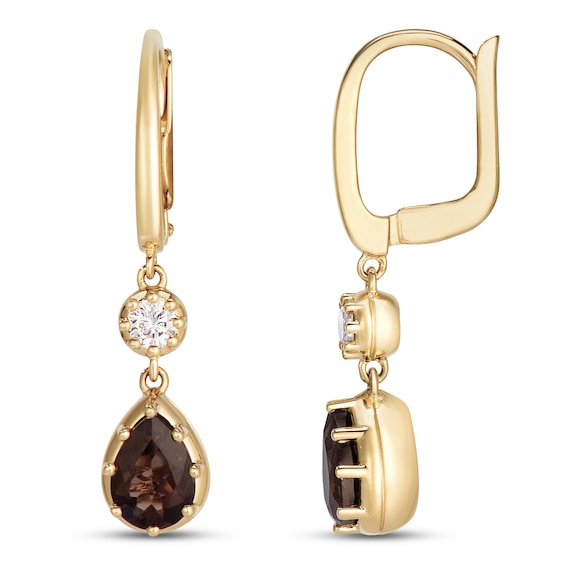 Le Vian Georgian Collection Pear-Shaped Natural Chocolate Quartz Dangle Earrings 1/5 ct tw Diamonds 14K Honey Gold