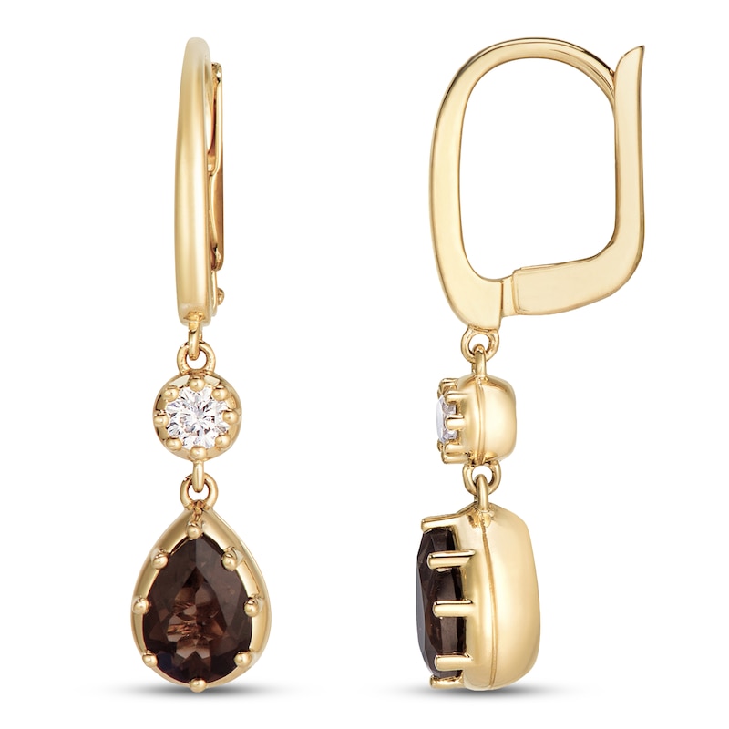 Main Image 1 of Le Vian Georgian Collection Pear-Shaped Natural Chocolate Quartz Dangle Earrings 1/5 ct tw Diamonds 14K Honey Gold