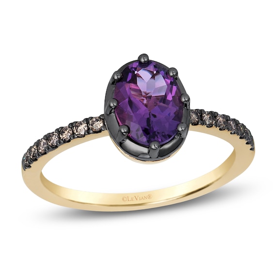 Le Vian Georgian Collection Oval-Cut Natural Amethyst Ring 1/6 ct tw Diamonds 14K Honey Gold