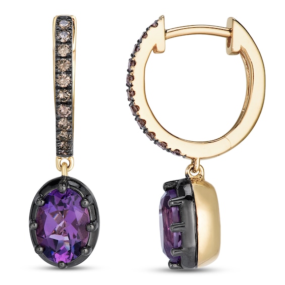 Le Vian Georgian Collection Oval-Cut Natural Amethyst Hoop Drop Earrings 1/5 ct tw Diamonds 14K Honey Gold