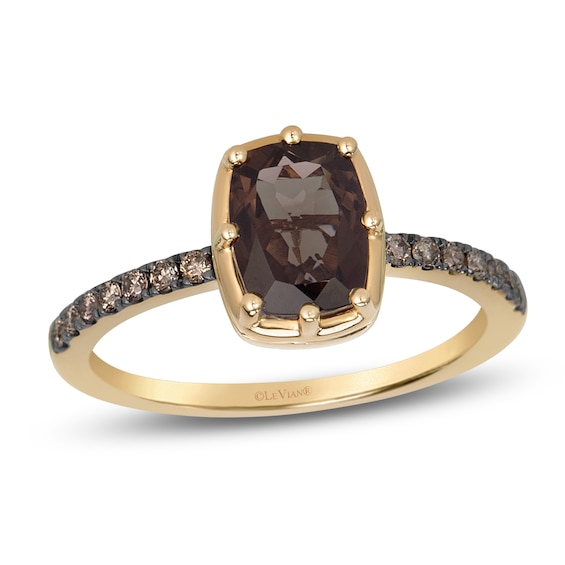 Le Vian Georgian Collection Cushion-Cut Chocolate Quartz Ring 1/6 ct tw Diamonds 14K Honey Gold