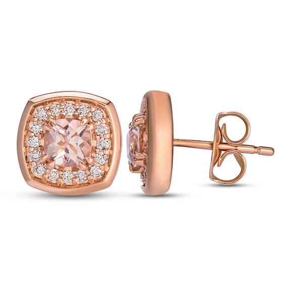 Le Vian Cushion-Cut Natural Morganite Halo Stud Earrings 1/6 ct tw Diamonds 14K Strawberry Gold