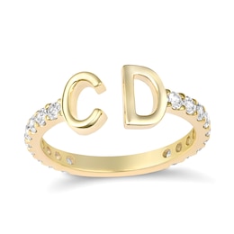 Lab-Created White Sapphire Couple's Initials Open Ring