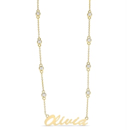Color Stone Station Nameplate Necklace