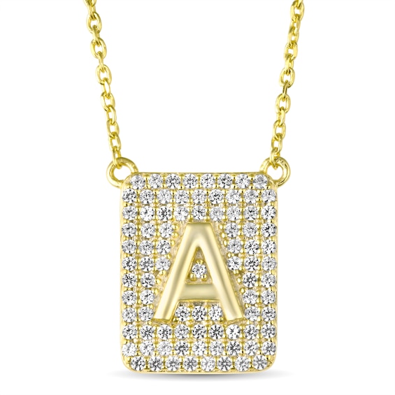 White Lab-Created Sapphire Raised Initial Dog Tag Necklace