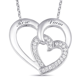 White Lab-Created Sapphire Couple's Hearts Necklace