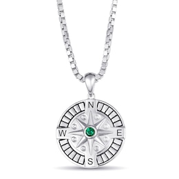 Men's Sterling Silver Color Stone Compass Pendant