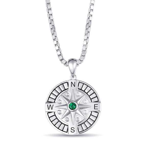 Men's Sterling Silver Color Stone Compass Pendant