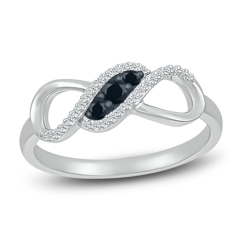 Main Image 1 of Black & White Diamond Infinity Ring 1/5 ct tw Sterling Silver