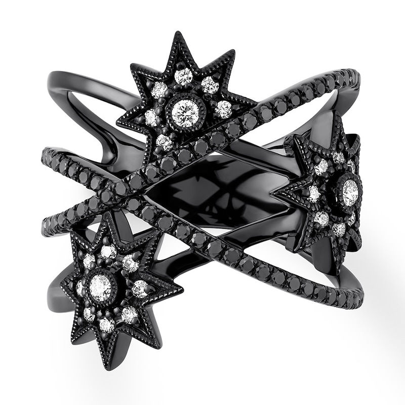 House of Virtruve Round Diamond Star Ring 1/2 ct tw Ruthenium-Plated/Sterling Silver