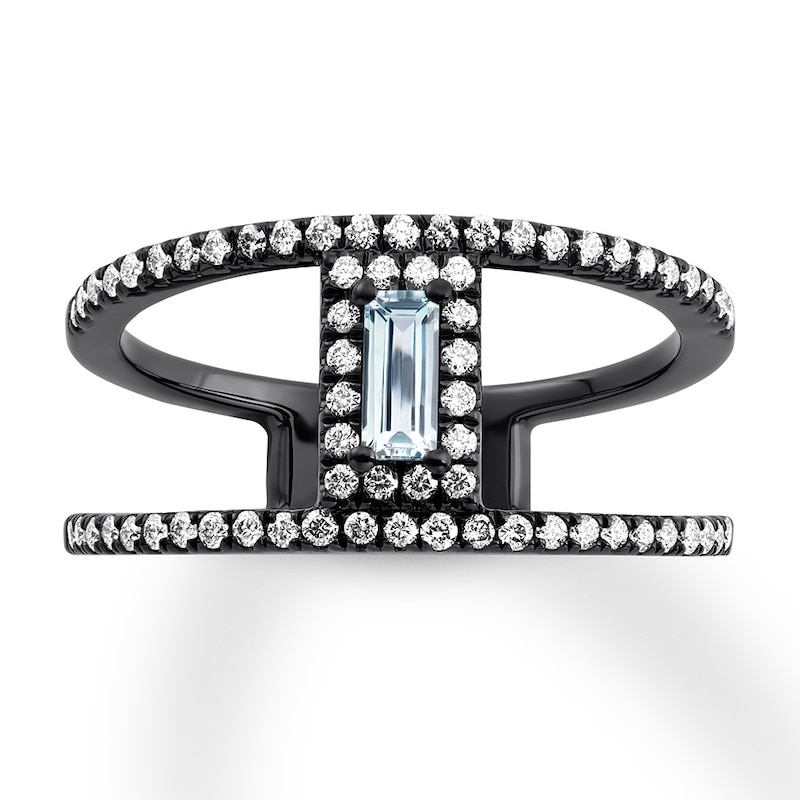 House of Virtruve Blue Topaz Ring 1/3 ct tw Diamonds Ruthenium-Plated Sterling Silver