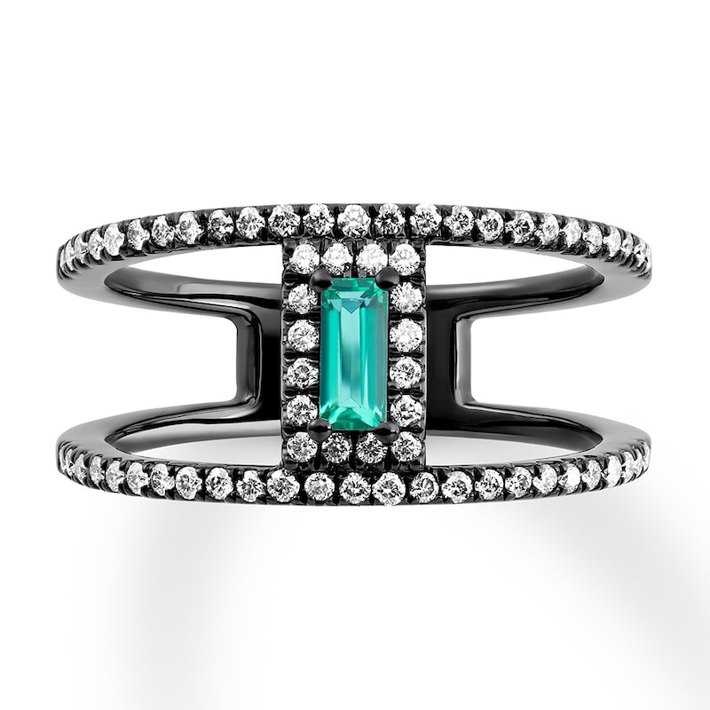 House of Virtruve Lab-Created Emerald/Diamond Ring Sterling Silver