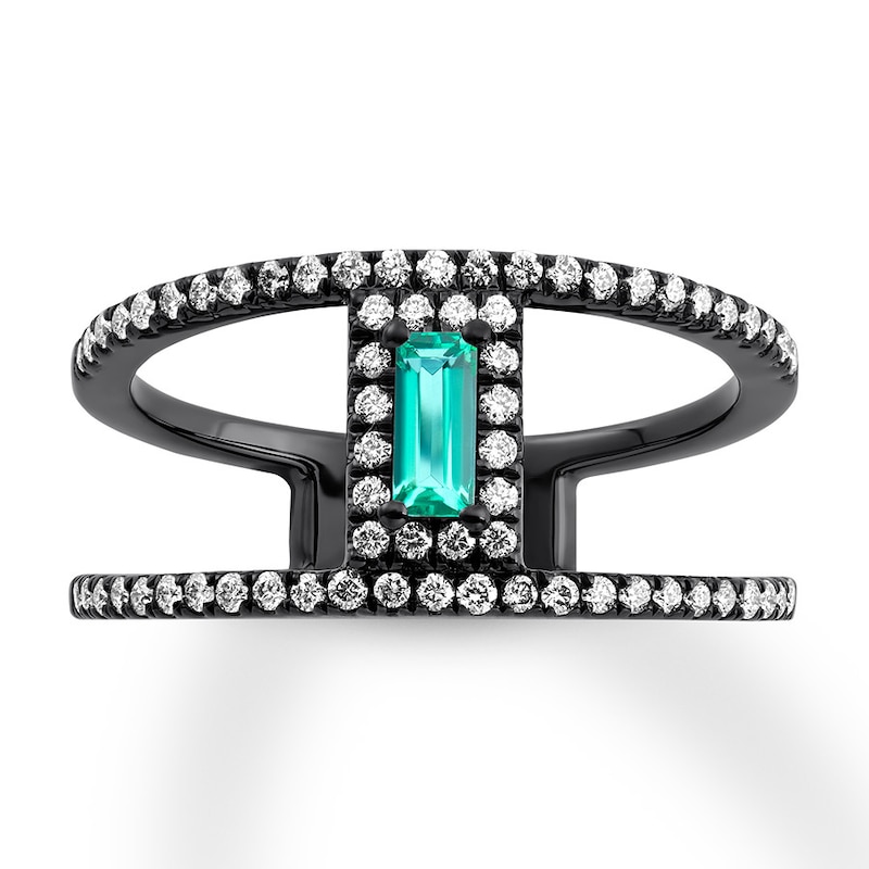 House of Virtruve Lab-Created Emerald/Diamond Ring Sterling Silver