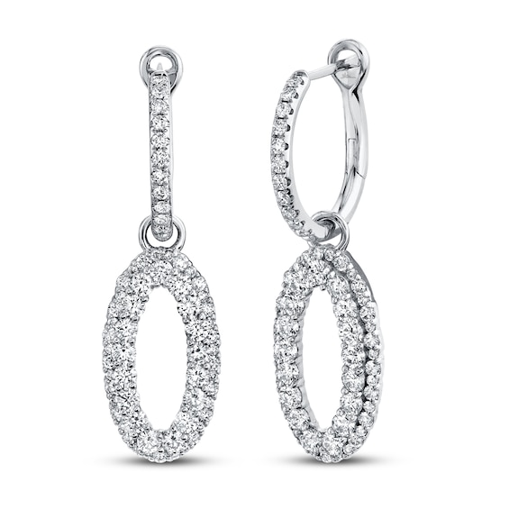Shy Creation Diamond Dangle Earrings 1 1/3 ct tw Round 14K White Gold ...