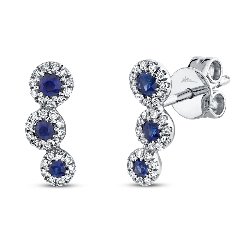 Shy Creation Sapphire Earrings 1/8 Diamonds 14K White Gold SC55007449V2
