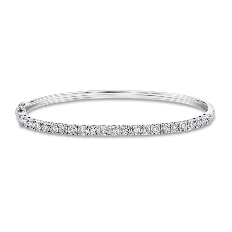 18k White Gold Diamond Bangle Bracelet - 1ct tw