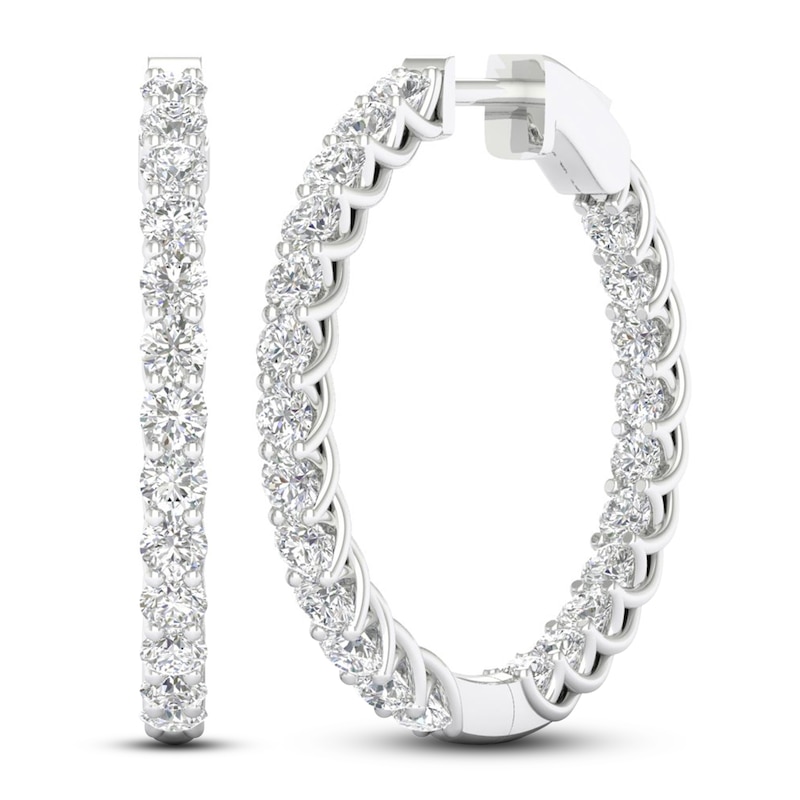Main Image 1 of Lab-Grown Diamond Hoop Earrings 3 ct tw Round 14K White Gold