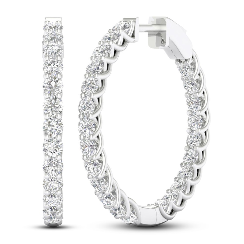 Lab-Created Diamond Hoop Earrings 3 ct tw Round 14K White Gold