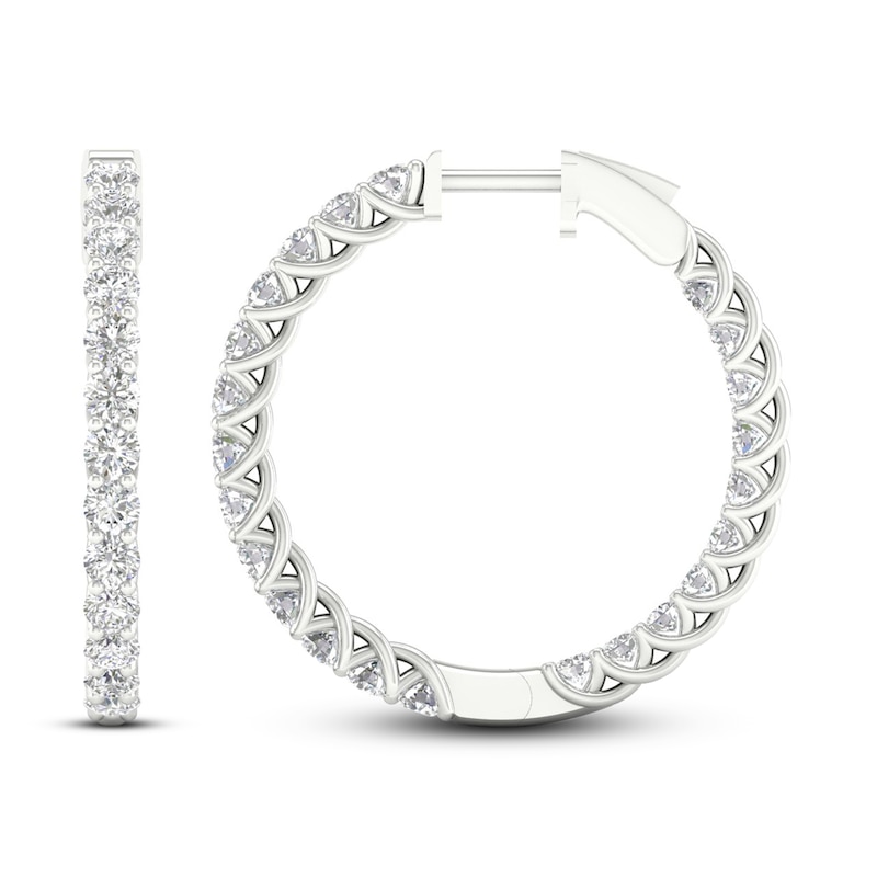 Main Image 2 of Lab-Grown Diamond Hoop Earrings 3 ct tw Round 14K White Gold