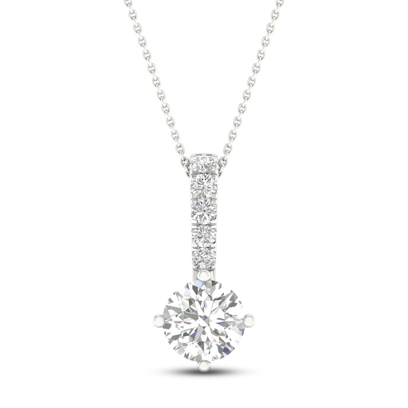 Main Image 1 of Lab-Grown Diamond Necklace 1 ct tw Round 14K White Gold