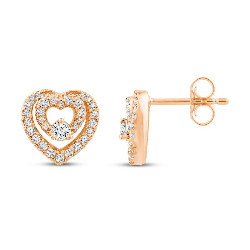 Closer Together Diamond Heart Earrings 1/4 ct tw Round 10K Rose Gold ...
