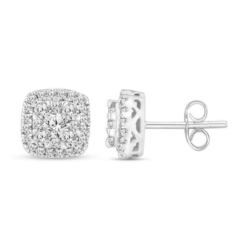 Main Image 1 of Diamond Stud Earrings 1 ct tw Round 14K White Gold