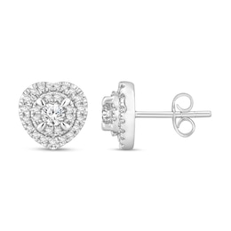 Diamond Heart Earrings 7/8 ct tw Round 14K White Gold