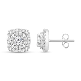 Diamond Cushion Earrings 7/8 ct tw Round 14K White Gold