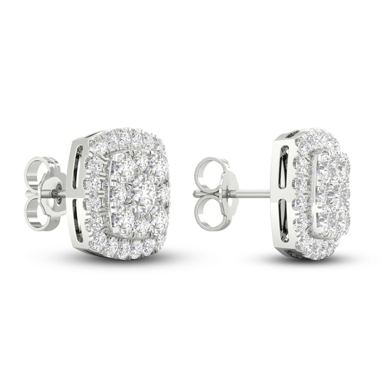Main Image 4 of Lab-Grown Diamond Stud Earrings 2 ct tw Round 14K White Gold