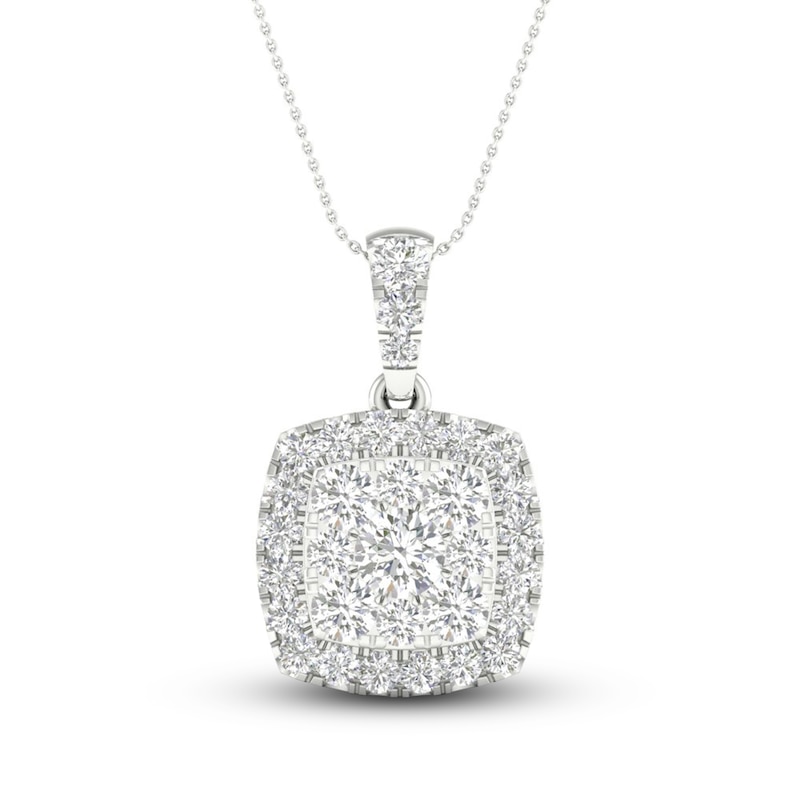 Main Image 1 of Lab-Grown Diamond Pendant Necklace 1-1/2 ct tw Round 14K White Gold