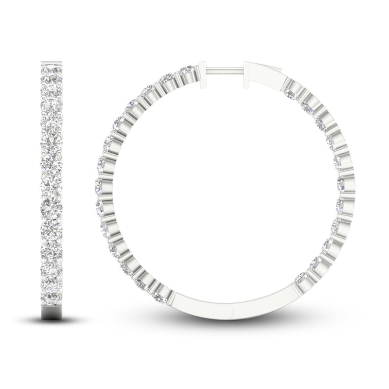 Main Image 2 of Lab-Grown Diamond Hoop Earrings 7 ct tw Round 14K White Gold