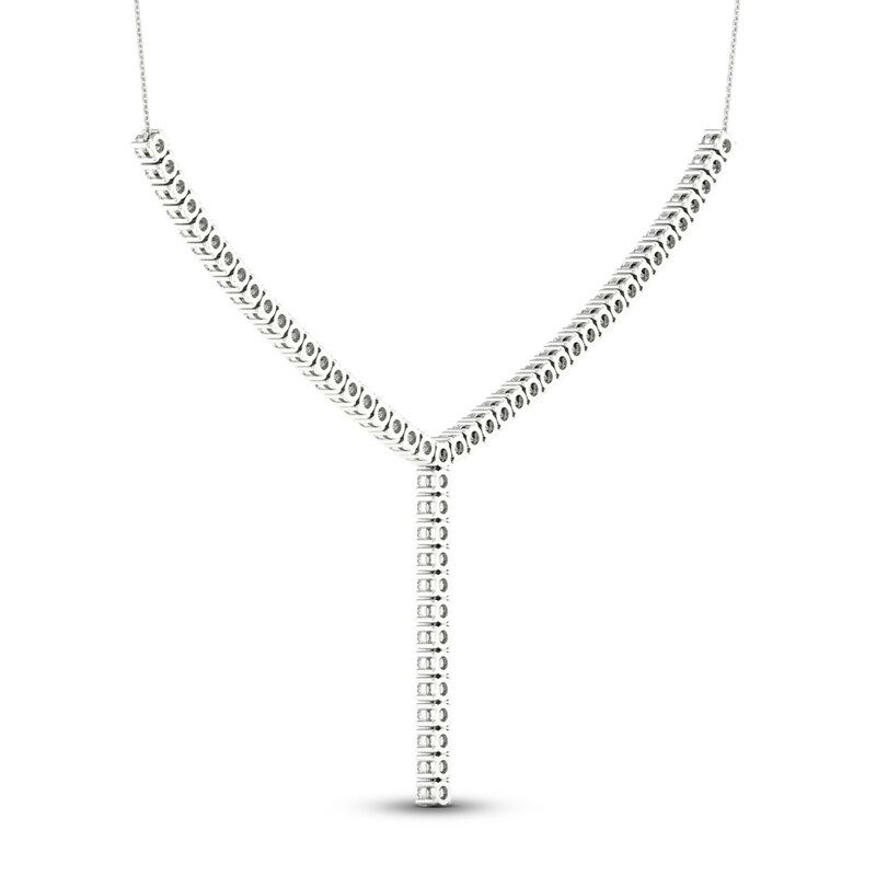 Main Image 2 of Lab-Grown Diamond Y Necklace 5 ct tw Round 14K White Gold