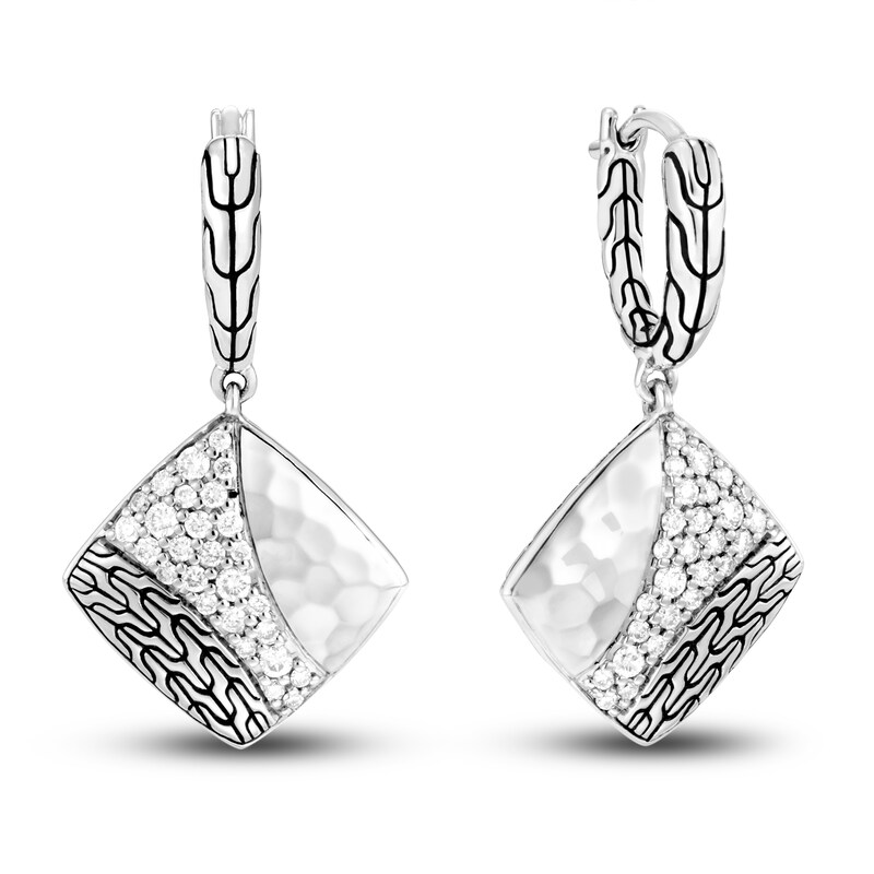 John Hardy Classic Chain Square Drop Earrings 3/8 ct tw Diamonds Sterling Silver