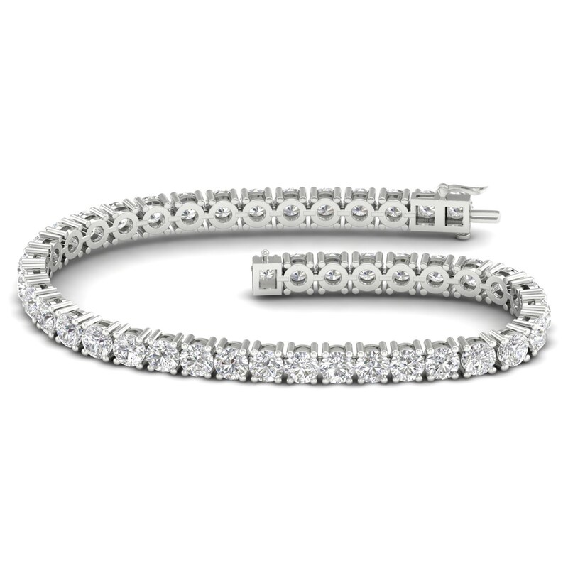 Main Image 1 of Lab-Grown Diamond Tennis Bracelet 12 ct tw Round 14K White Gold 7.25"