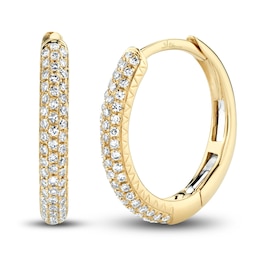 Shy Creation Diamond Hoop Earrings 1/5 ct tw Round 14K Yellow Gold SC55004582