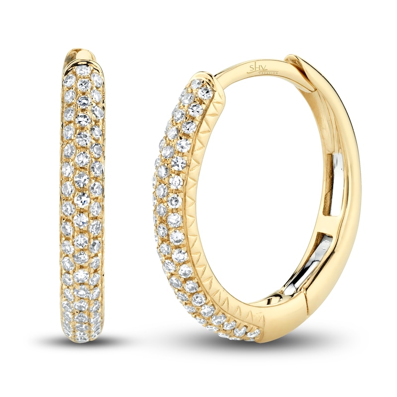 Main Image 1 of Shy Creation Diamond Hoop Earrings 1/5 ct tw Round 14K Yellow Gold SC55004582