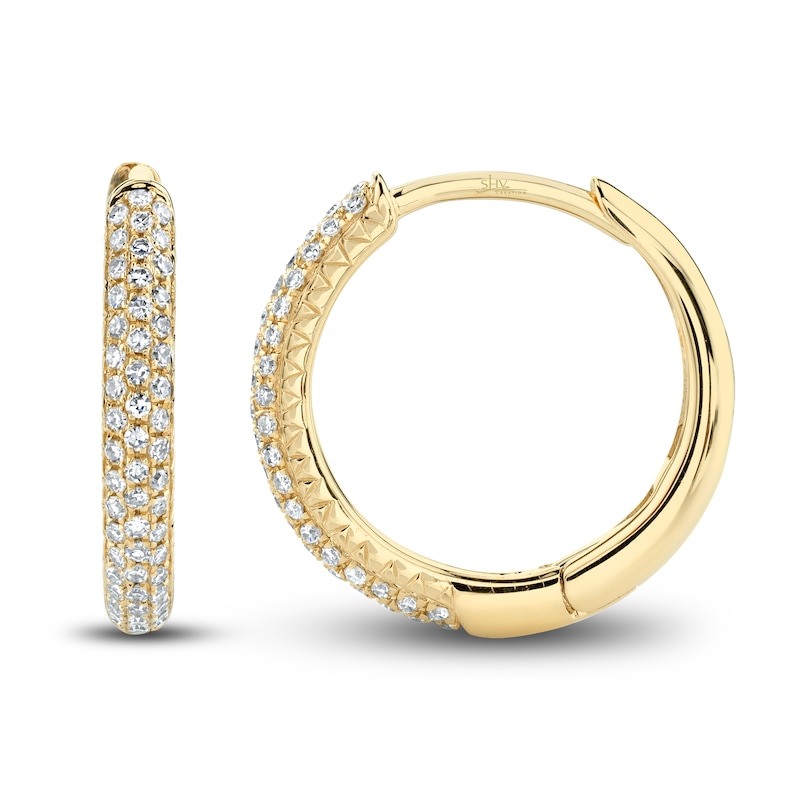 Main Image 2 of Shy Creation Diamond Hoop Earrings 1/5 ct tw Round 14K Yellow Gold SC55004582