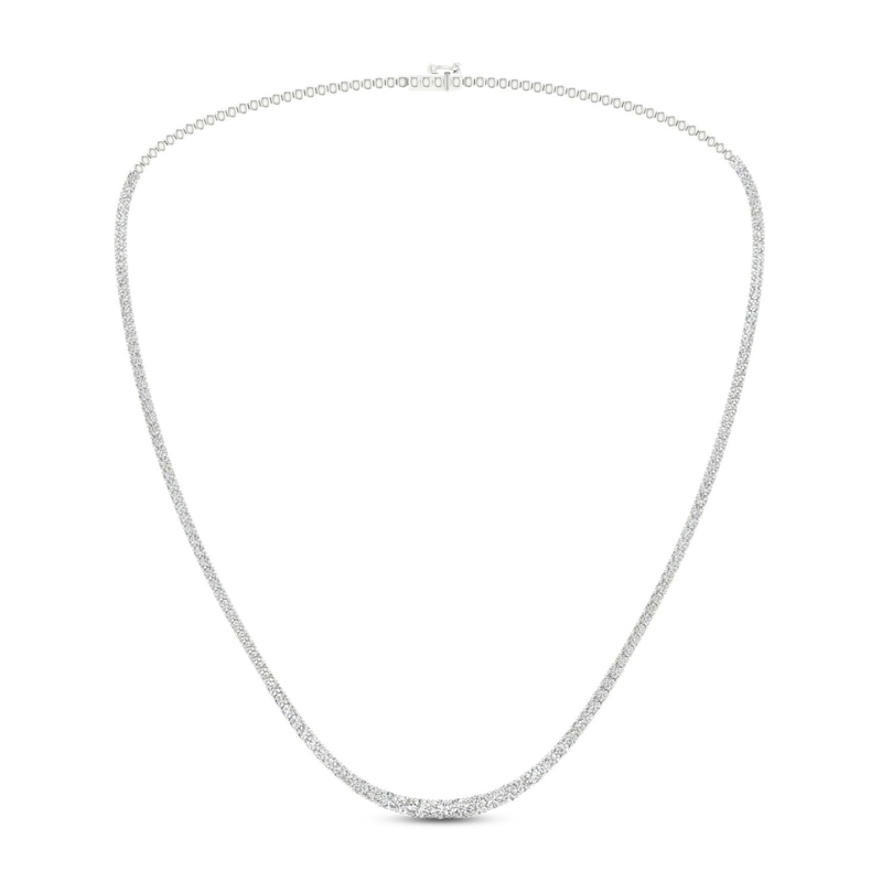 Main Image 1 of Lab-Grown Diamond Tennis Necklace 7 ct tw Round 14K White Gold