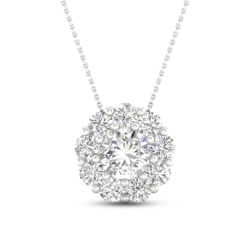 Lab-Created Diamond Pendant Necklace 2 ct tw Round 14K White Gold