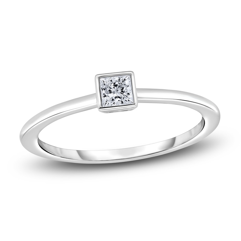 Main Image 1 of Diamond Solitaire Engagement Ring 1/4 ct tw Bezel-Set Princess 14K White Gold (I2/I)