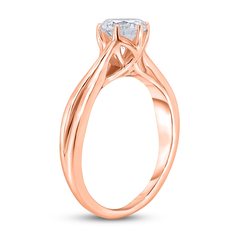 Main Image 2 of Diamond Solitaire Twist Engagement Ring 1 ct tw Round 14K Rose Gold (I2/I)