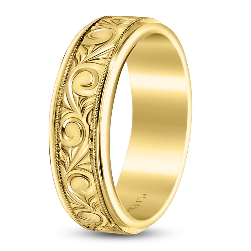 Kirk Kara Men's Engraved Wedding Band 18K Yellow Gold