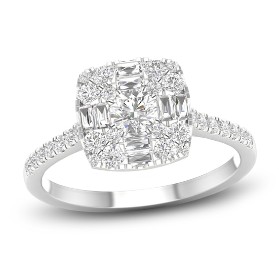Diamond Ring 34 ct tw RoundBaguette 14K White Gold