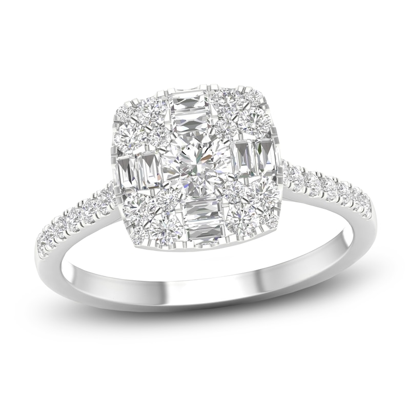 Main Image 1 of Diamond Ring 3/4 ct tw Round/Baguette 14K White Gold