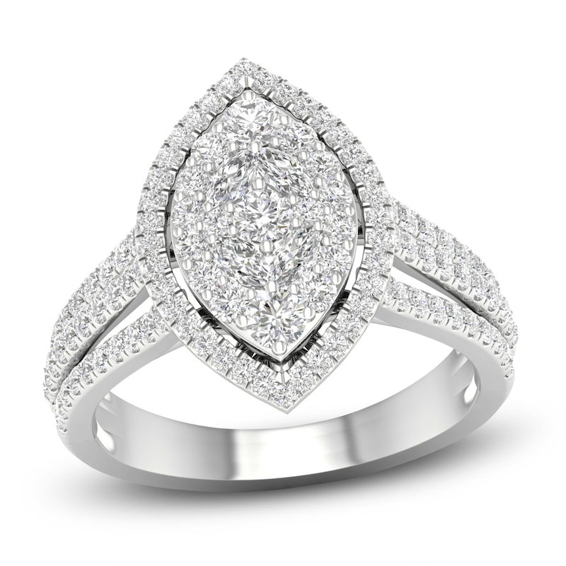 Main Image 1 of Diamond Ring 1 ct tw Marquise/Round 14K White Gold