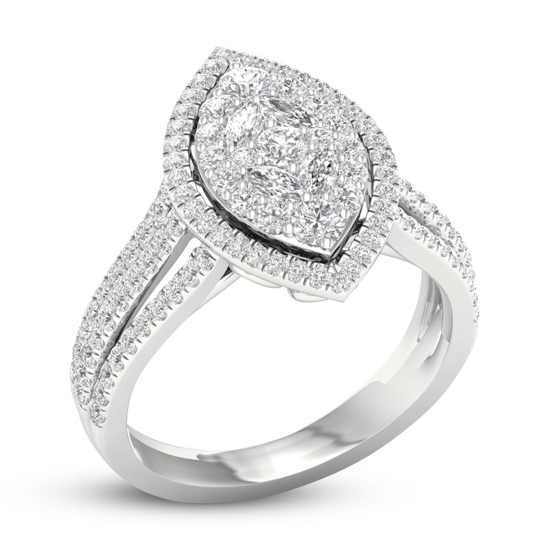 Main Image 4 of Diamond Ring 1 ct tw Marquise/Round 14K White Gold