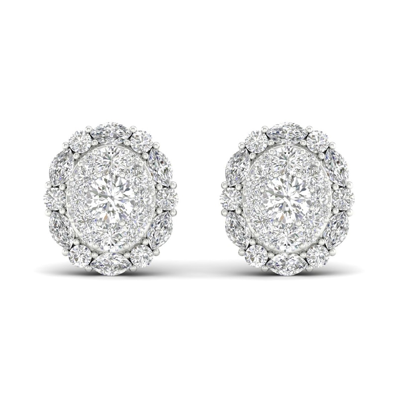 Diamond Stud Earrings 1-1/2 ct tw Round/Marquise 14K White Gold